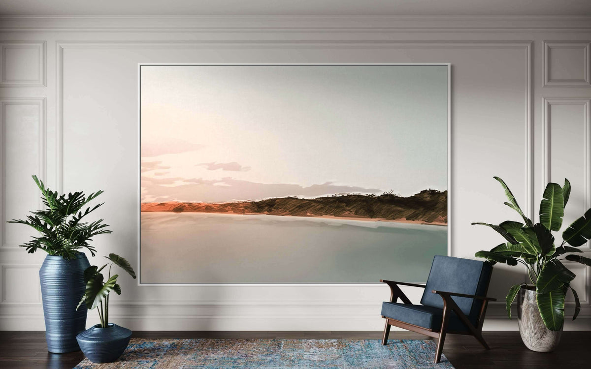 Muirs Beach custom size wall art by Kline Collective, hand-painted with non-toxic acrylics, framed and ready to hang. Dipinti del tramonto