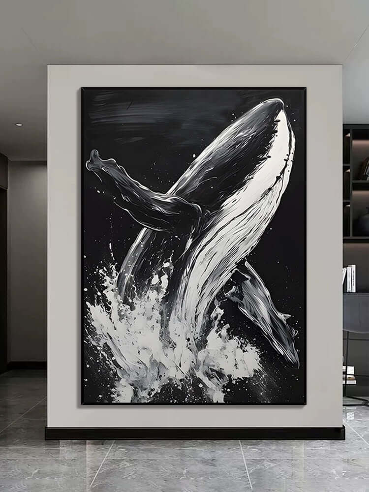 Black and White Whale Textured Wall Art - Hand Painting