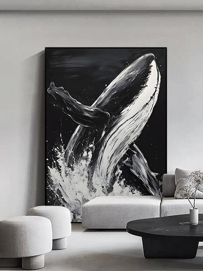 Black and White Whale Textured Wall Art