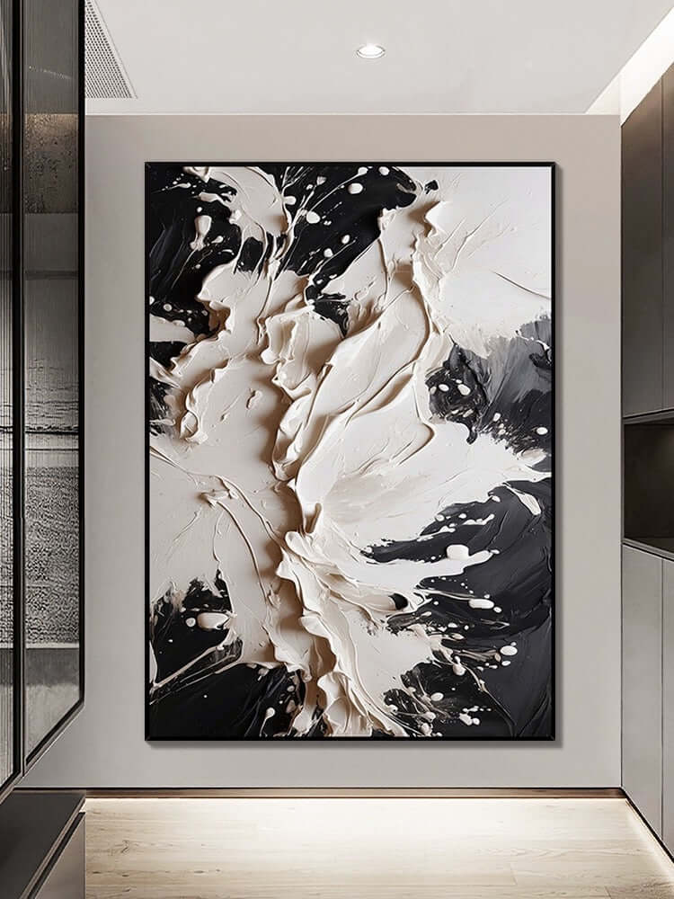 Bold black and cream textured wall art, modern abstract design by Kline Collective®, perfect for upscale decor. 