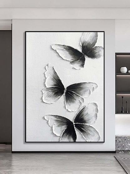 Black and White Butterfly Wall Art - Hand Painting