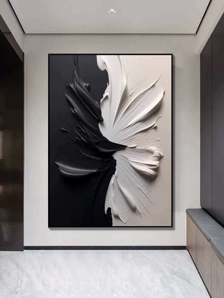 Twilight black and white wall art showcasing textured elements and minimalist aesthetic in modern interior. Home Office Wall Art