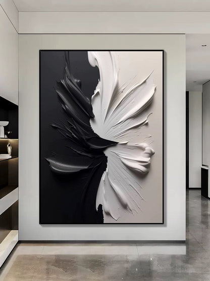 Twilight black and white wall art featuring thick textures and minimalist design, adding elegance to modern interiors.