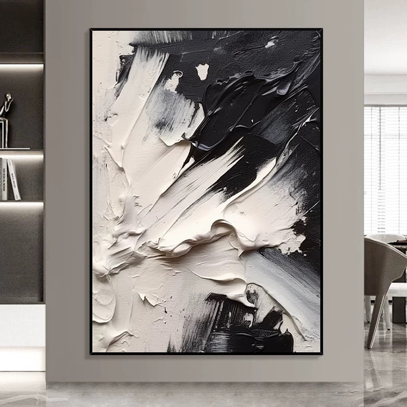 Black and Cream Textured Oil Painting