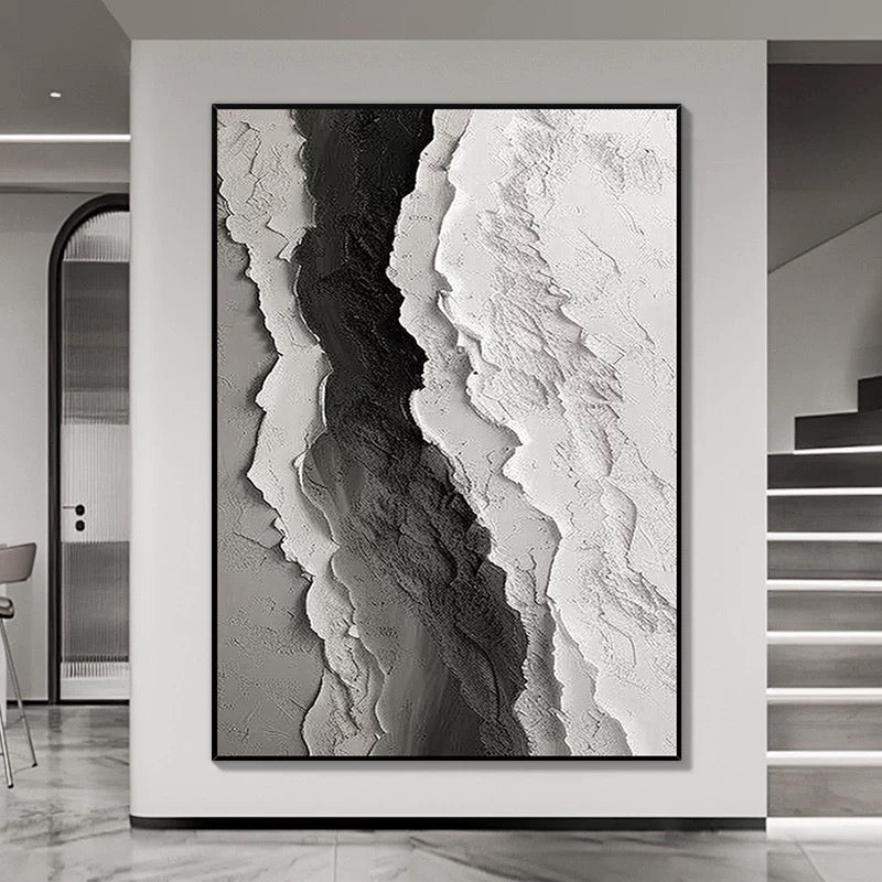 Black and White Seascape Oil Painting with Texture