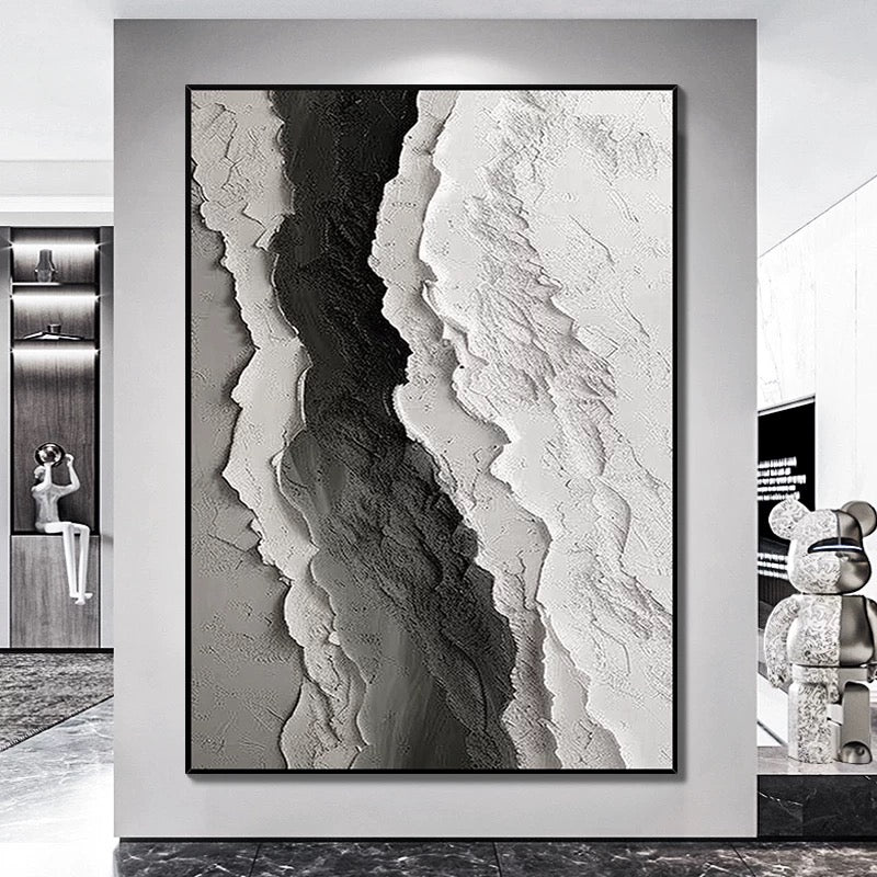 Black and White Seascape Oil Painting with Texture