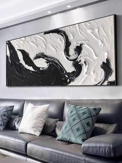 Black and White Textured Wall Art Above Couch