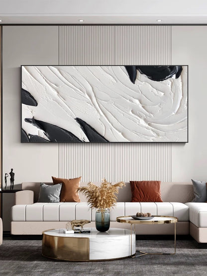 Black and White Textured Wall Art Above Sofa