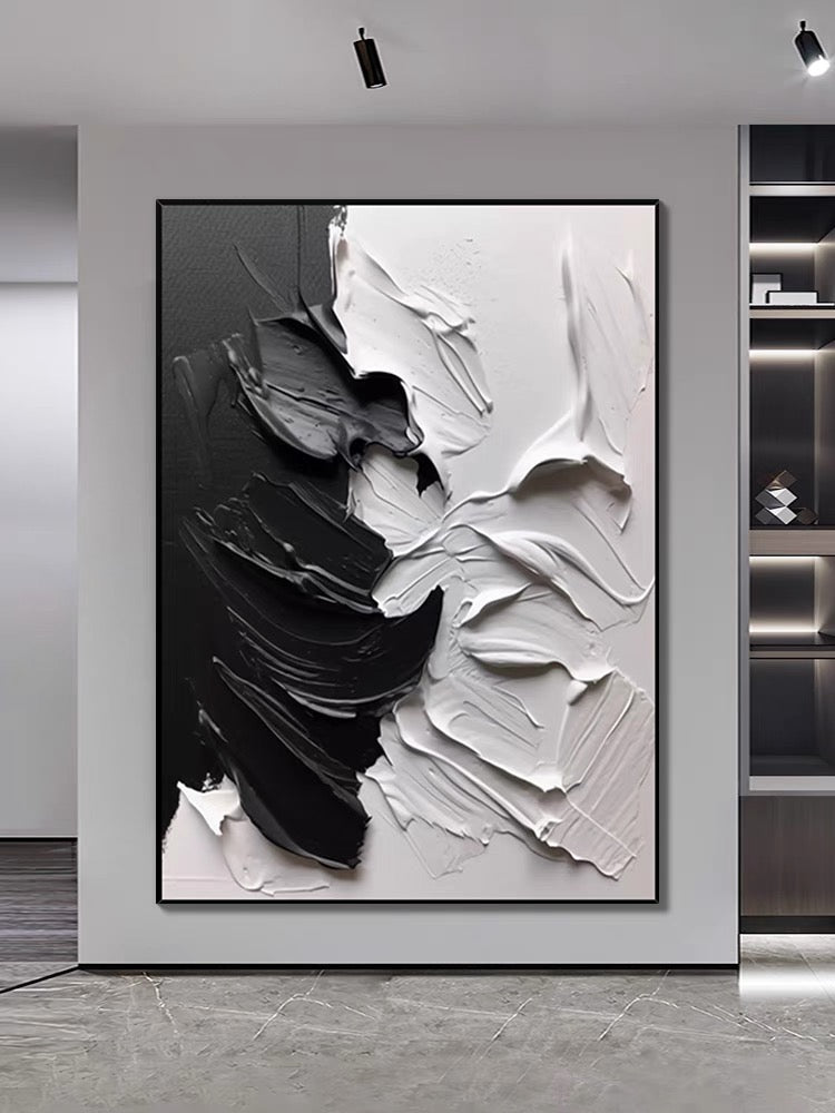 Black and Gray Textured Wall Art - Hand Painting