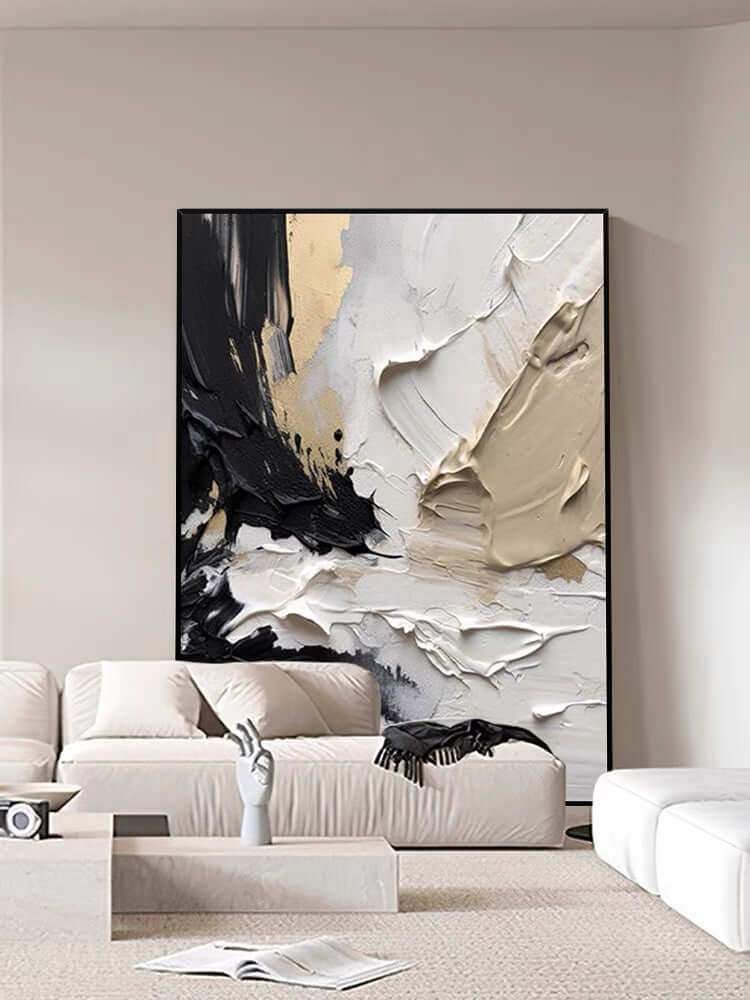 Caramel textured oil painting in modern living room decor by Kline Collective, showcasing warmth and elegance. Home Office Wall Art