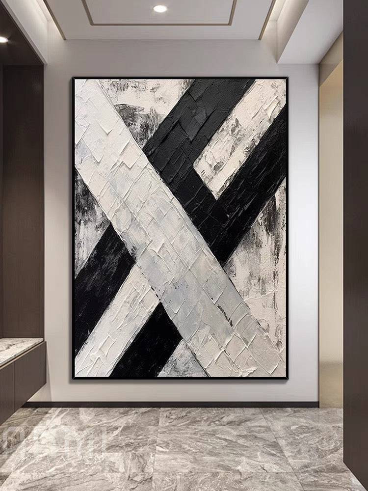 Black and Cream White Knife Painting