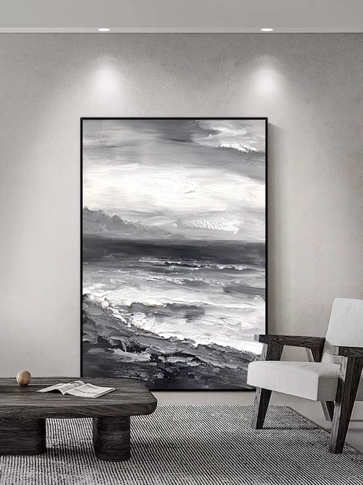 Black and White Beach Oil Painting