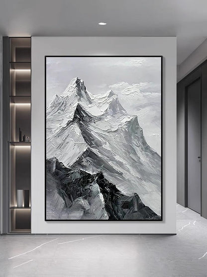 Black and White Mountain Textured Oil Painting - Hand Painting