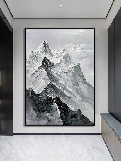 Black and White Mountain Textured Oil Painting - Hand Painting