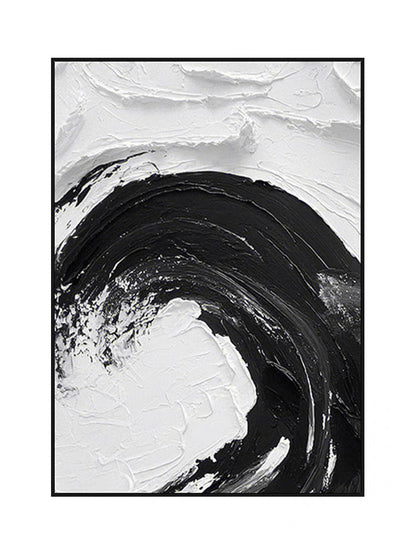 Black and White Waves Textured Oil Painting