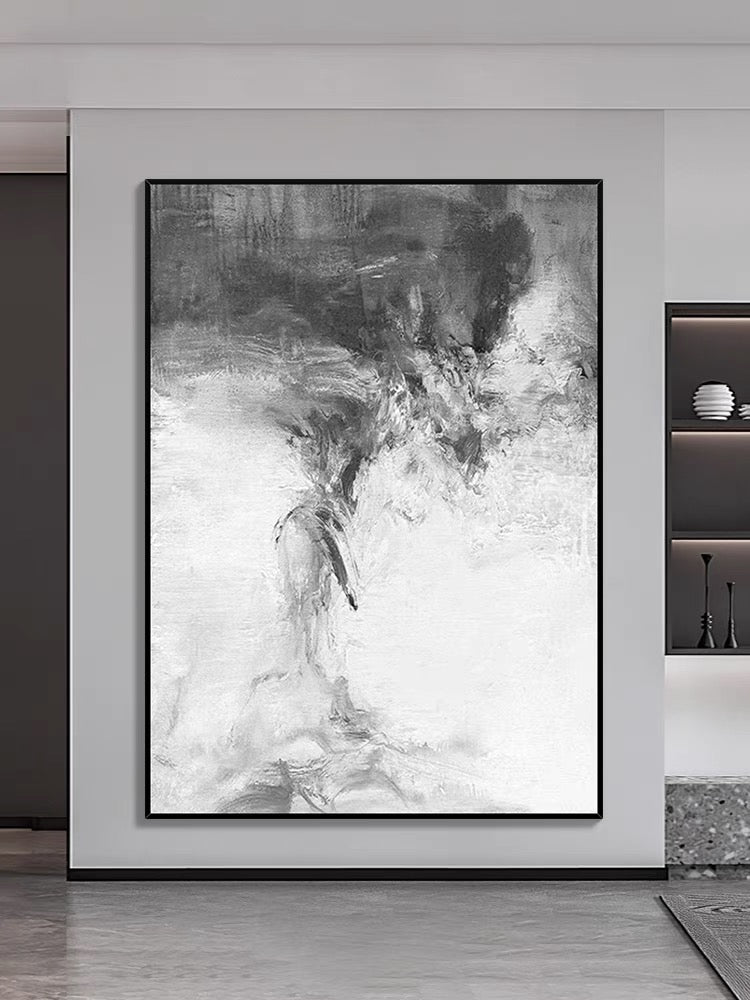 Gray and White Abstract Oil Painting