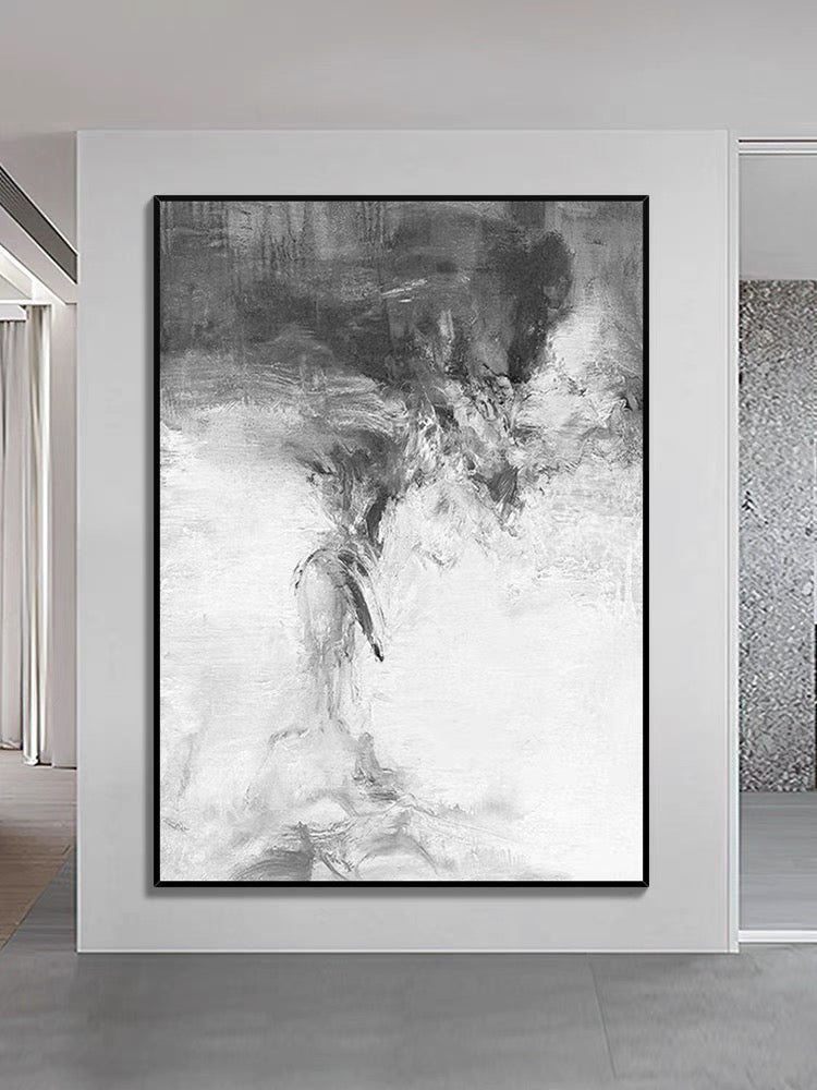 Gray and White Abstract Oil Painting