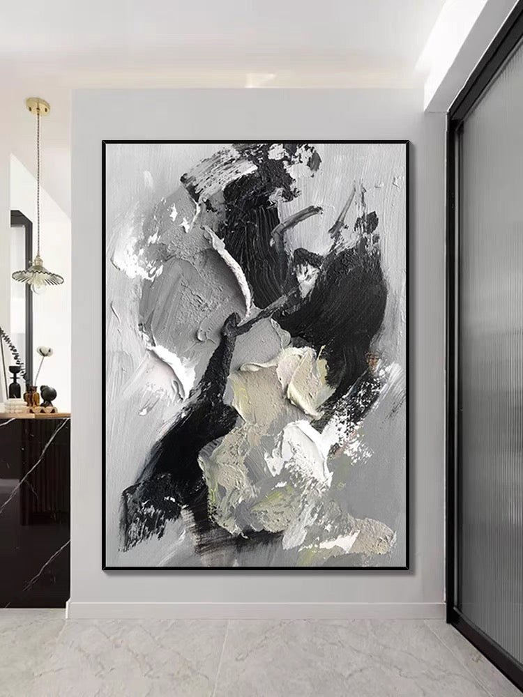 Pittura ad olio testurizzata nera e grigia