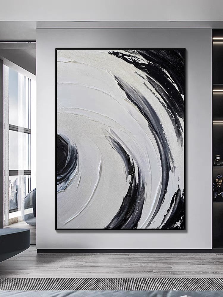 Black and White Circle Brushes Textured Painting - Hand Painting