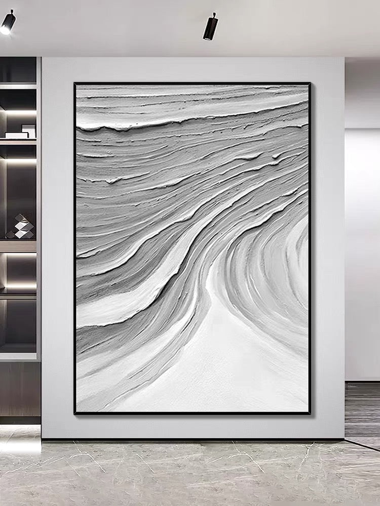 Gray Waves Textured Painting - Hand Painting