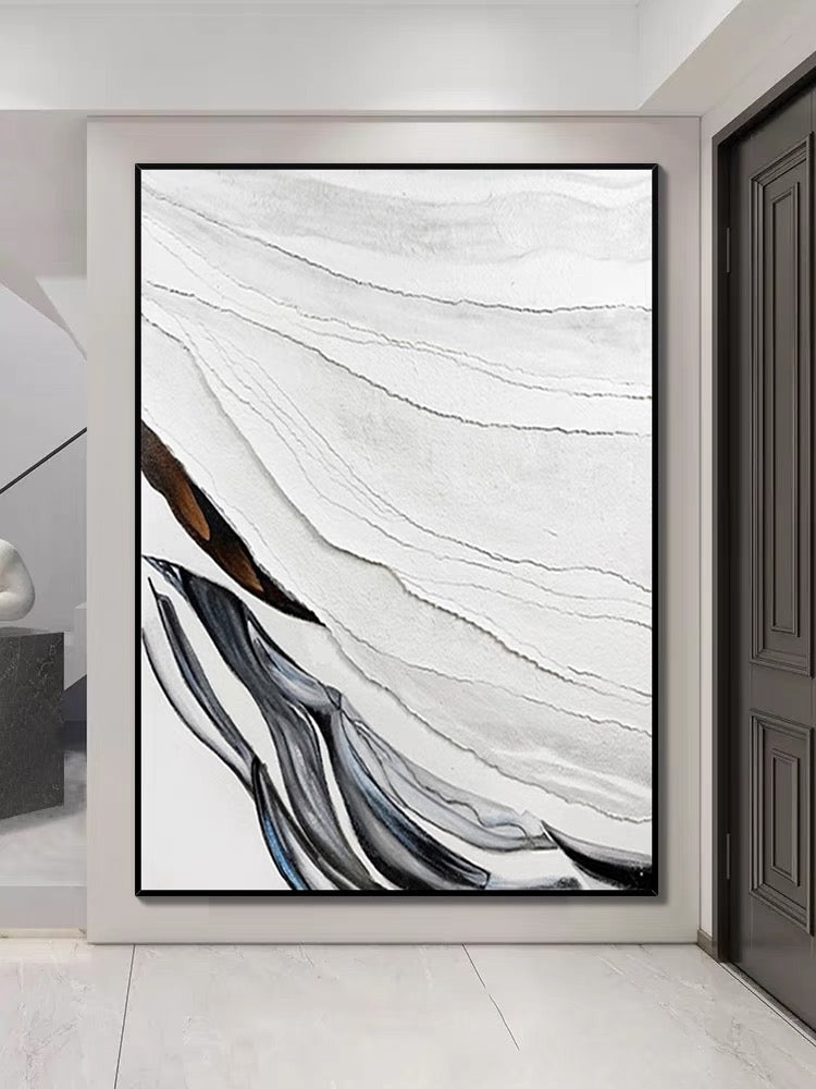 Heavy White and Black Textured Painting