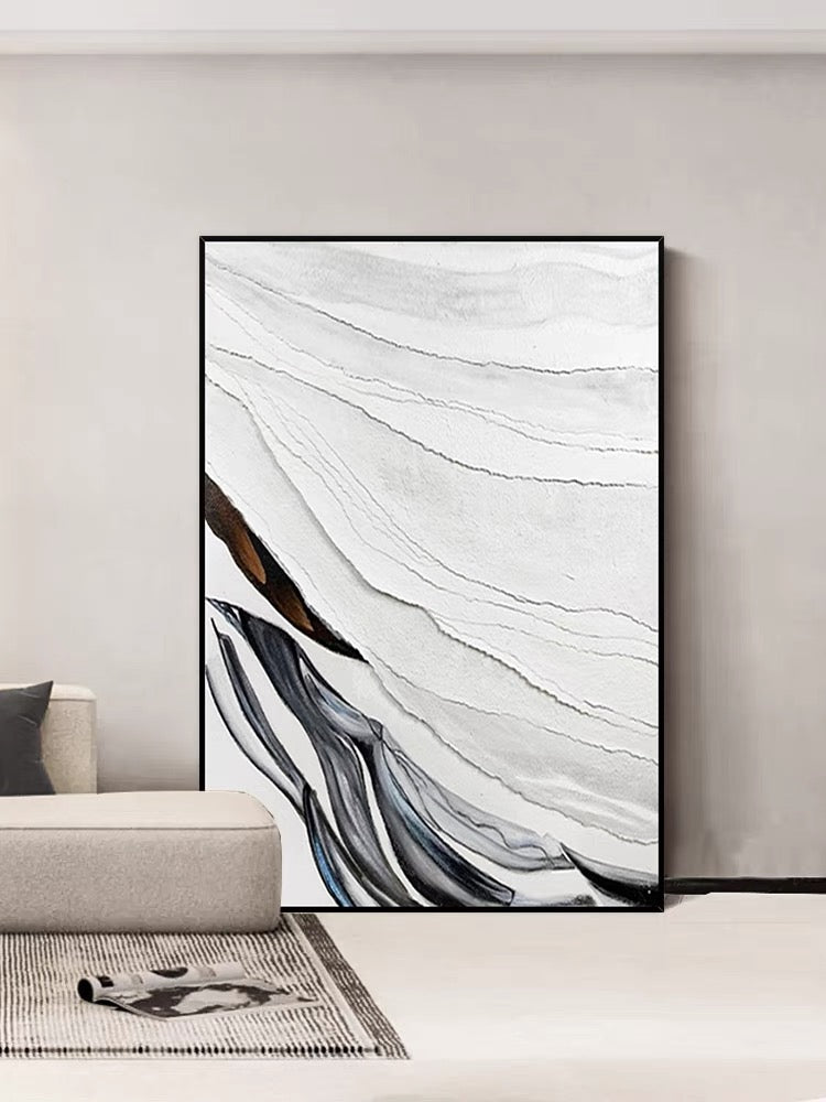 Heavy White and Black Textured Painting