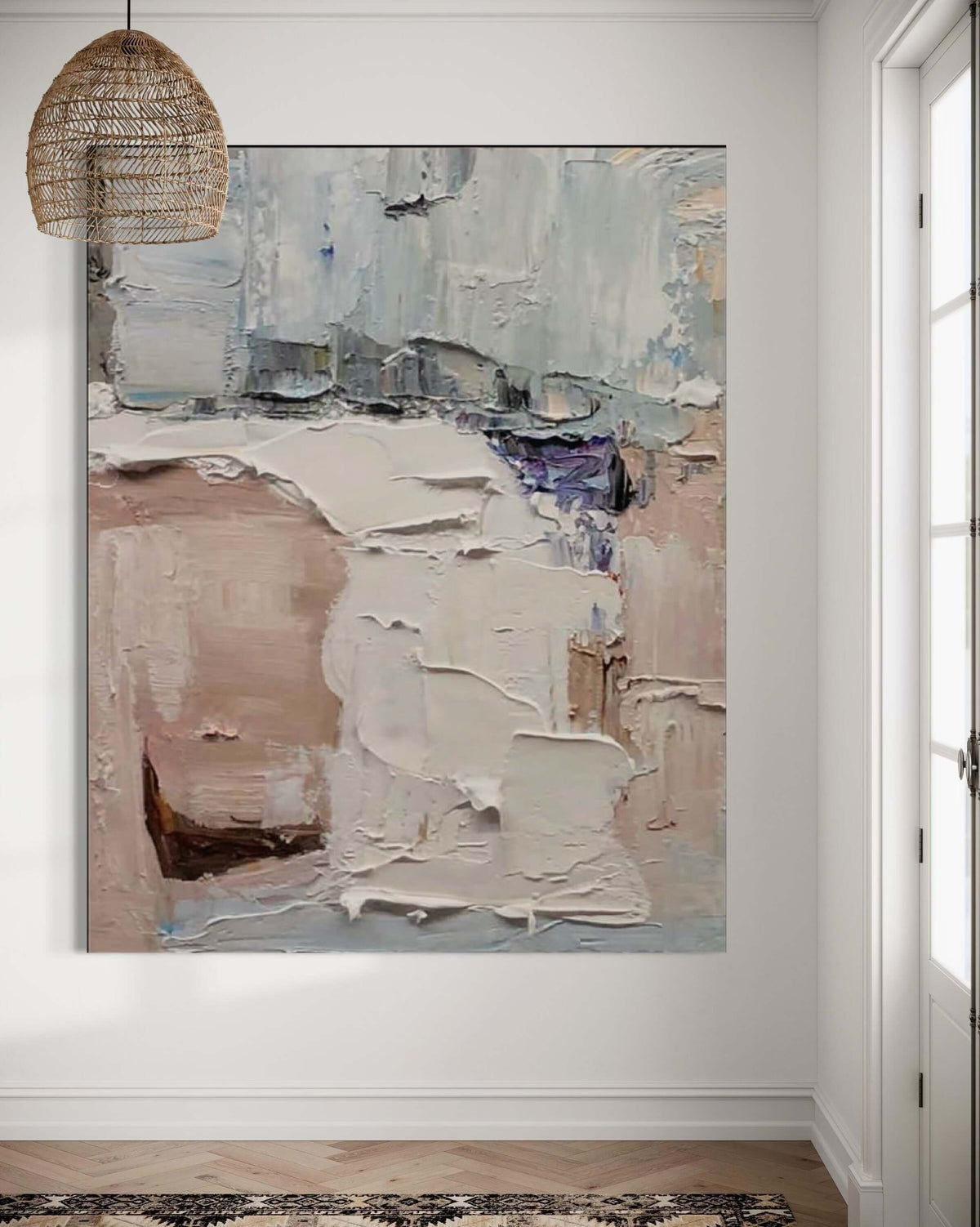 Hand-painted wall art by Kline Collective® in a cozy home setting, showcasing abstract textures and soothing colors. 