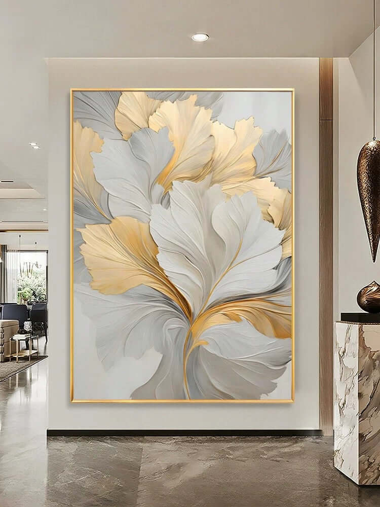 Golden Floral - Hand Painting Strukturierte Wandkunst