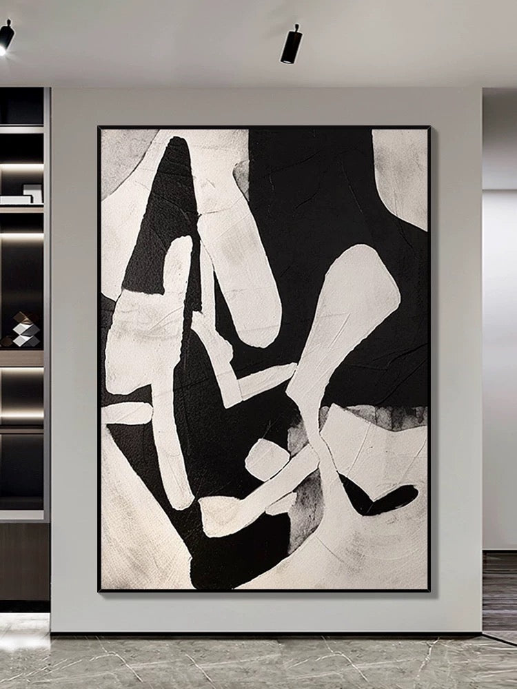 Black and Cream Geometric Style Wall Art 2 - Hand Painting
