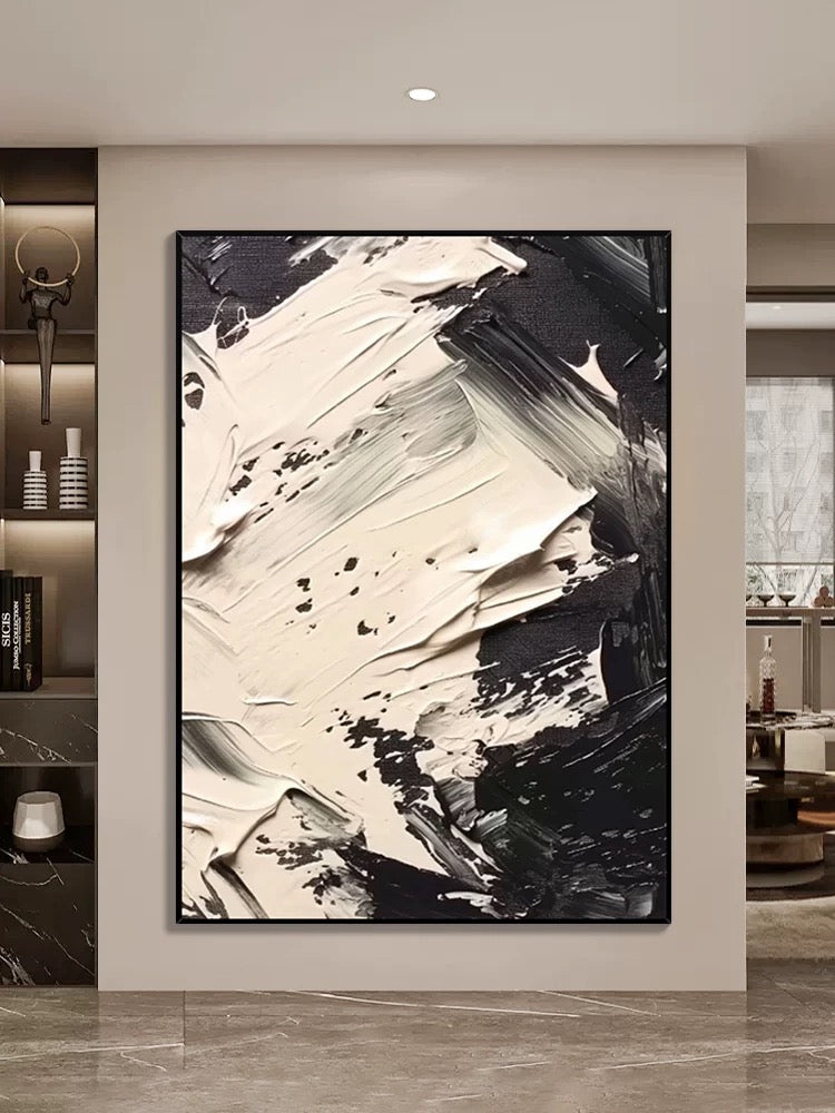 Black and Cream Strike Wall Art - Hand Painting