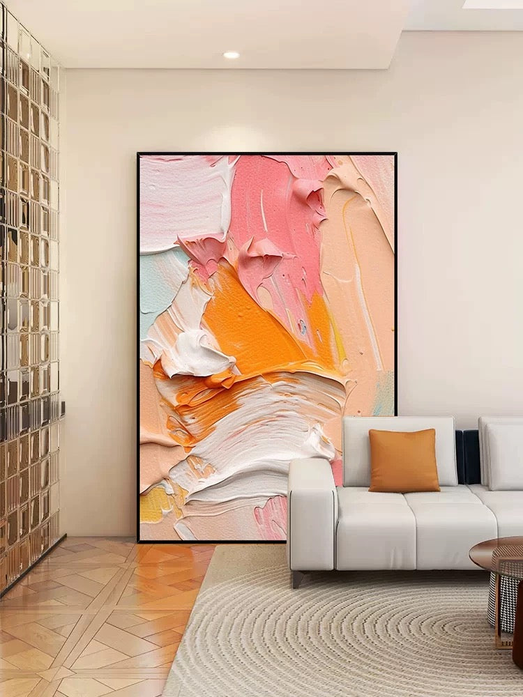 Pink Orange White Textured Wall Art