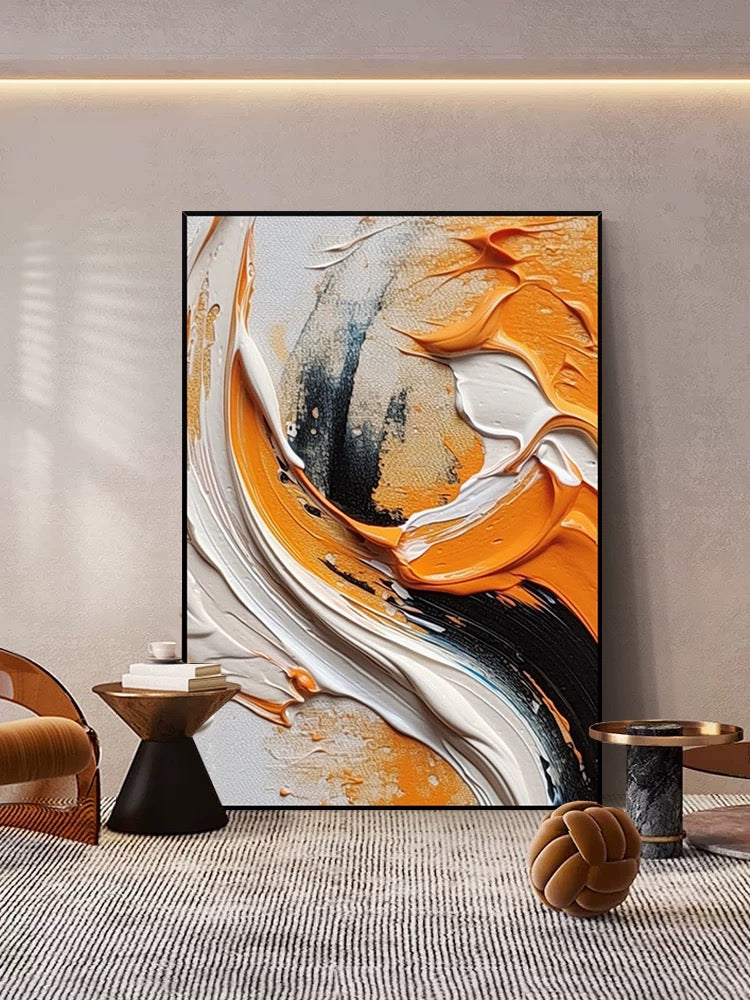 Orange Black and White Heavy Textured Wall Art