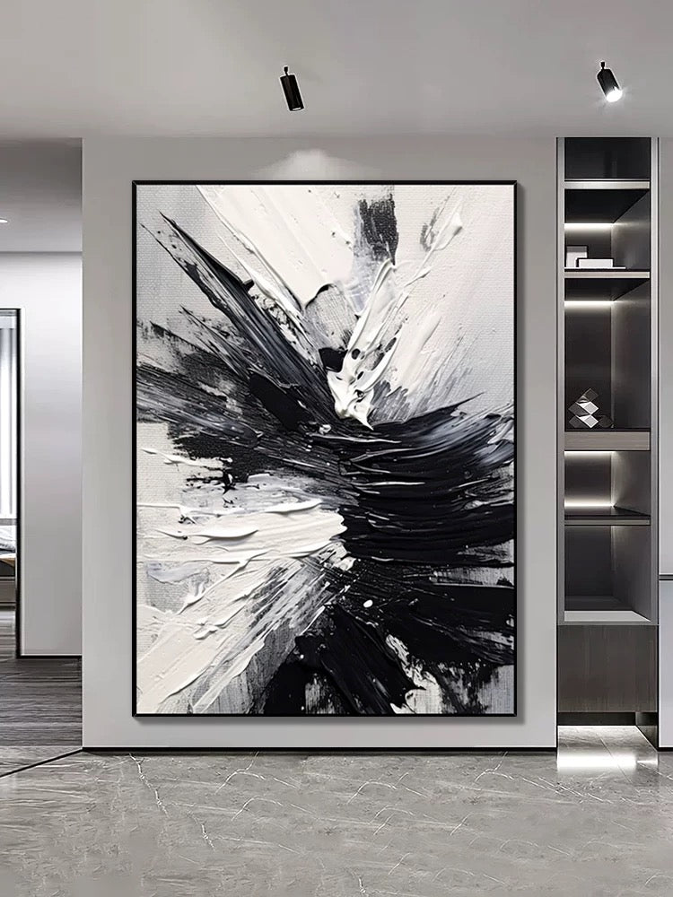 Black White Space Textured Wall Art - Hand Painting