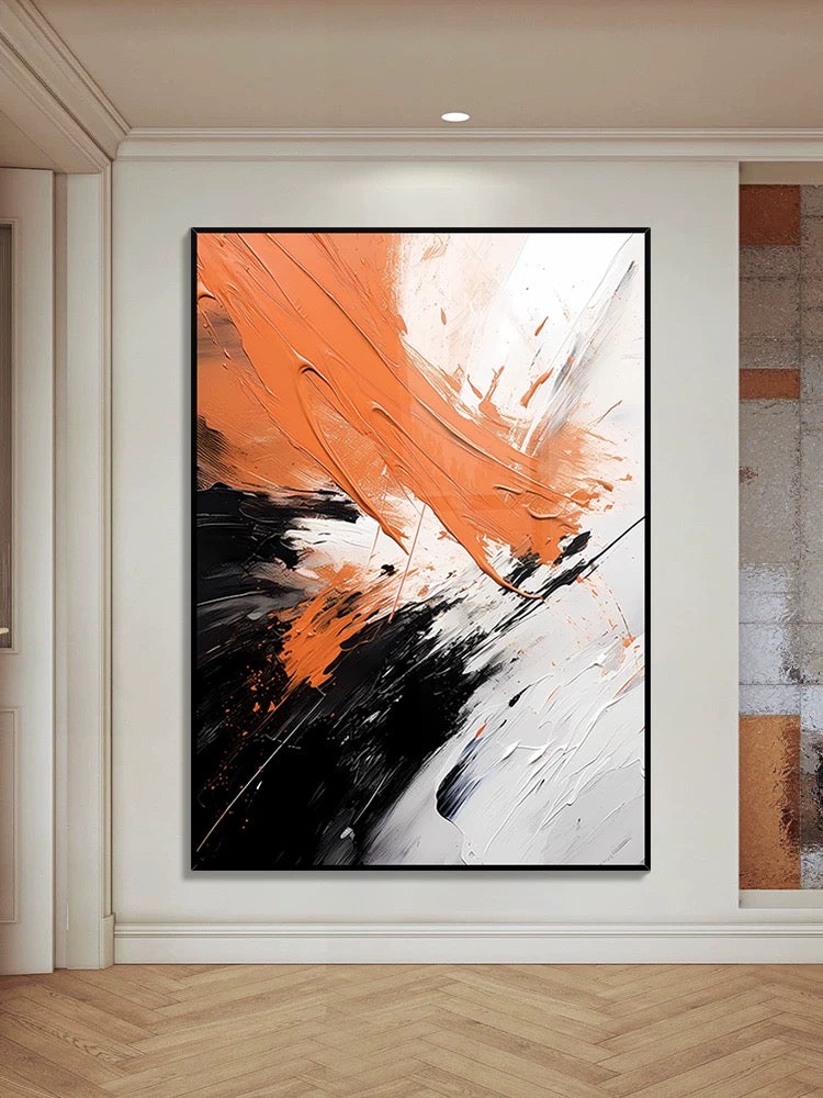 Black White Orange Space Textured Wall Art - Hand Painting
