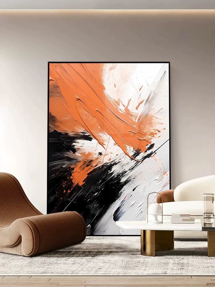 Black White Orange Space Textured Wall Art