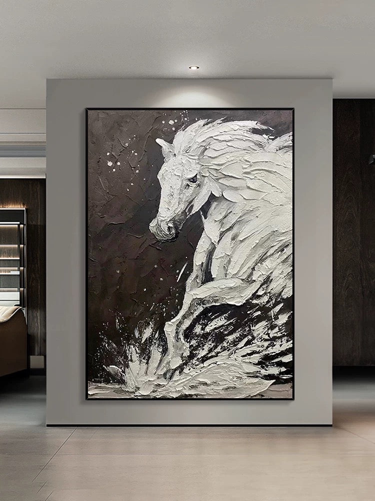 Arte murale testurizzata a cavallo bianco e nero