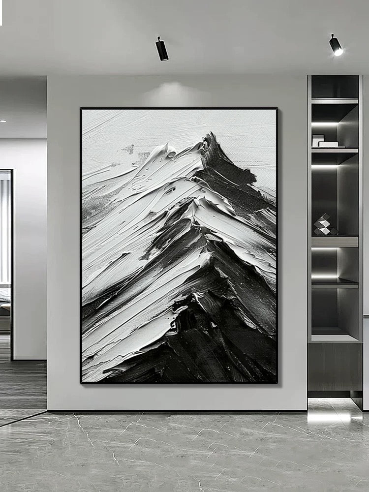 Black and White Mountains Textured Wall Art