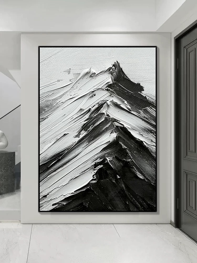 Black and White Mountains Textured Wall Art