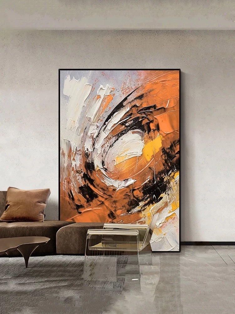 Heavy Textured Orange Swirl Wall Art