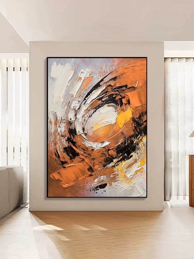 Heavy Textured Orange Swirl Wall Art