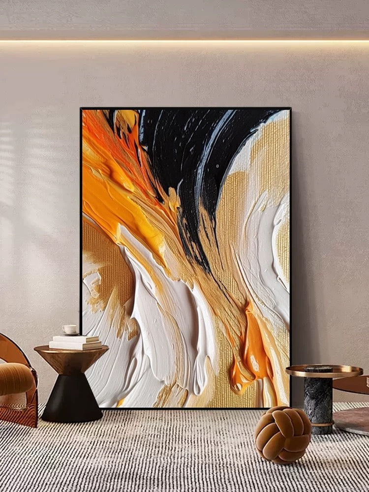 Black Orange White Multicolor Heavy Textured Wall Art