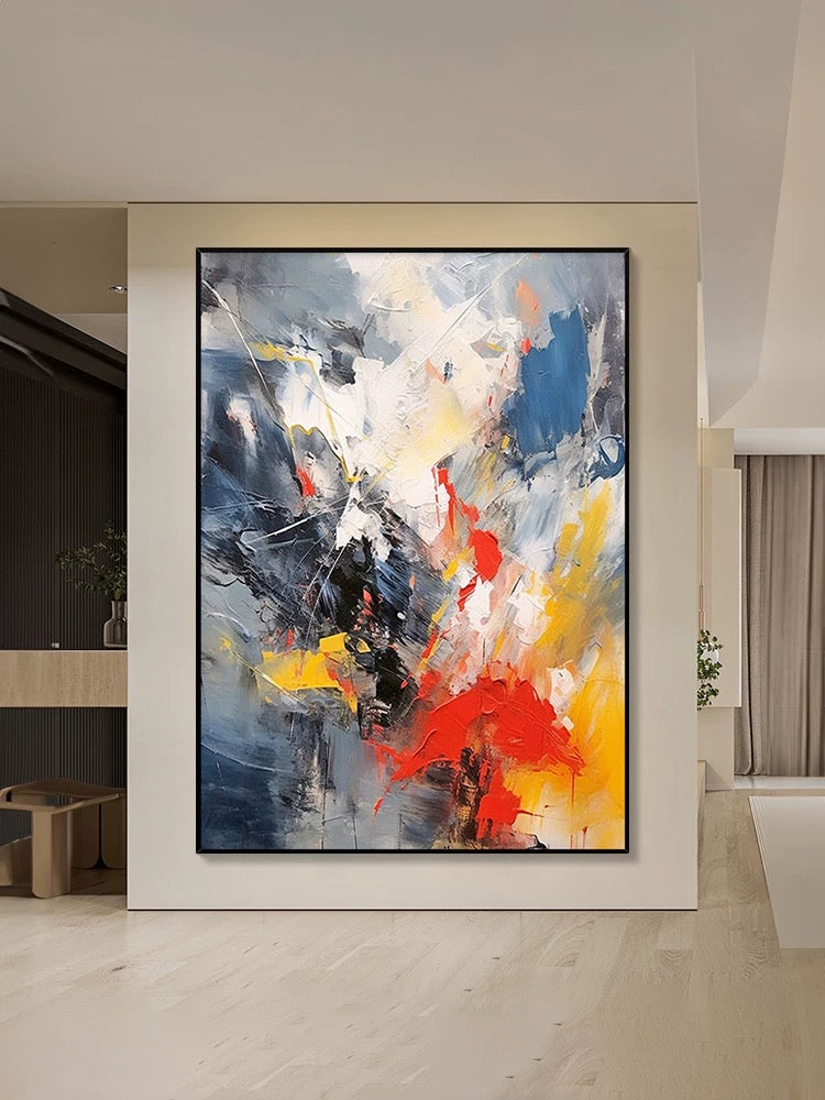 Multicolor Blue Orange Textured Wall Art - Hand Painting