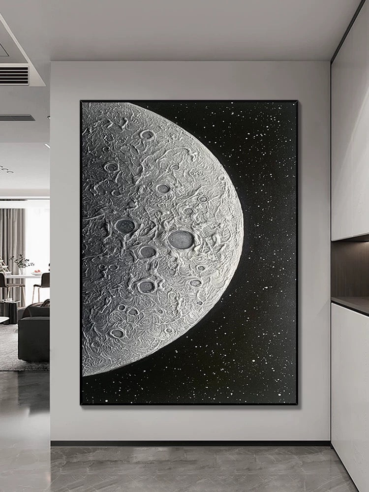 Arte da parede texturizada da lua preta e prata