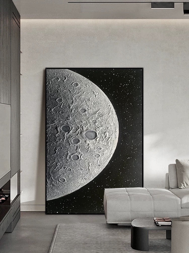 Black and Silver Moon Textured Wall Art