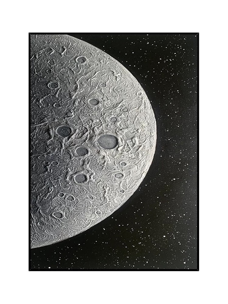 Black and Silver Moon Textured Wall Art