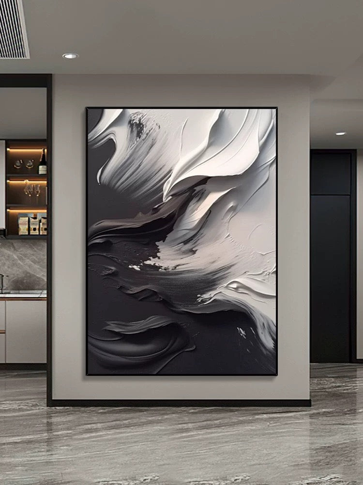 Black Grey Heavy White Textured Wall Art