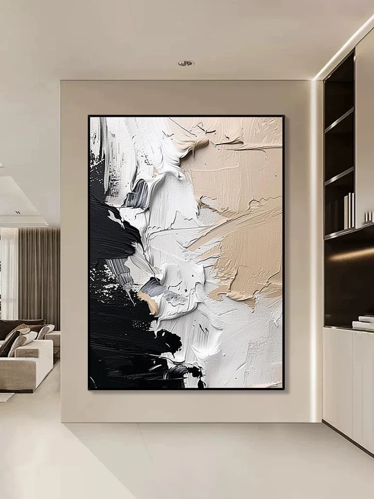 Black and White Beige Textured Abstract Art