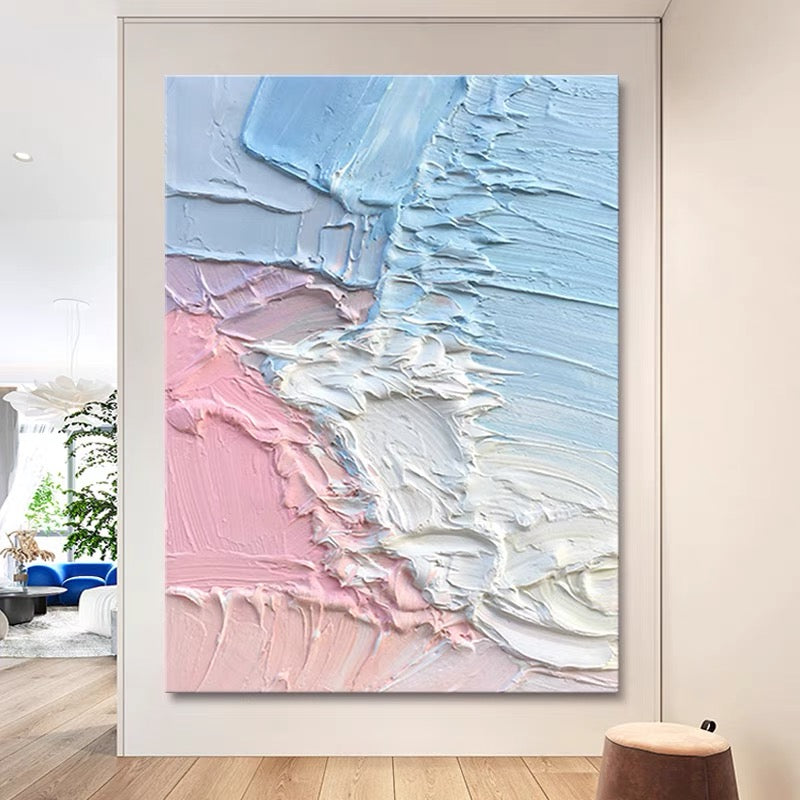Pink and Blue Textured Painting - Hand Painting