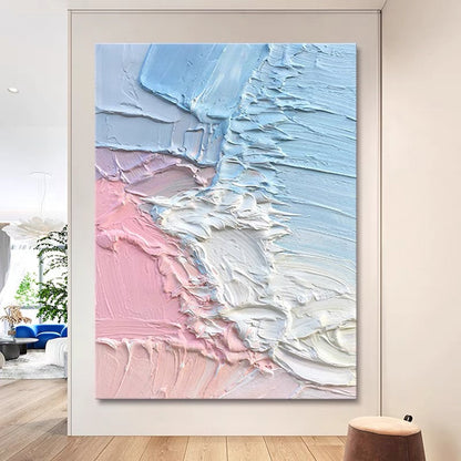 Pink and Blue Textured Painting - Hand Painting