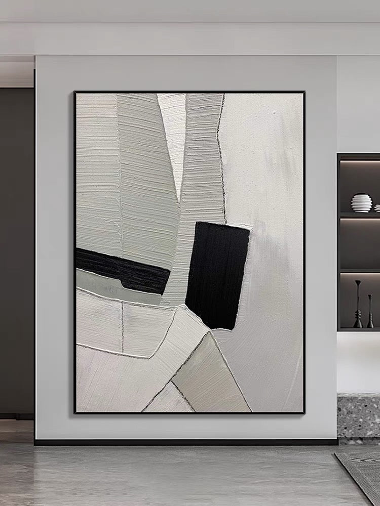 Grey Black and White Textured Painting